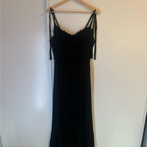 Black Tie-Shoulder Maxi Dress